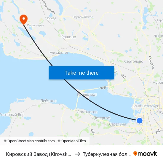 Кировский Завод (Kirovsky Zavod) to Туберкулезная больница map
