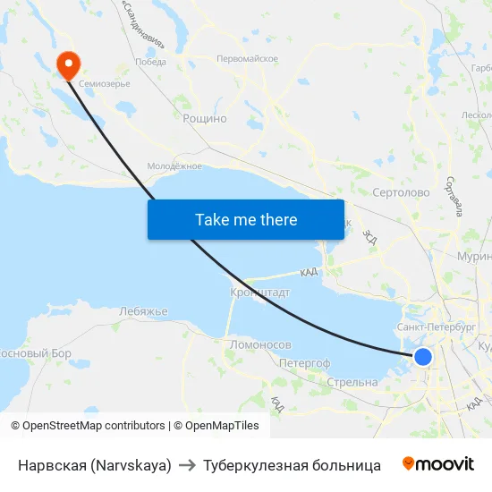 Нарвская (Narvskaya) to Туберкулезная больница map