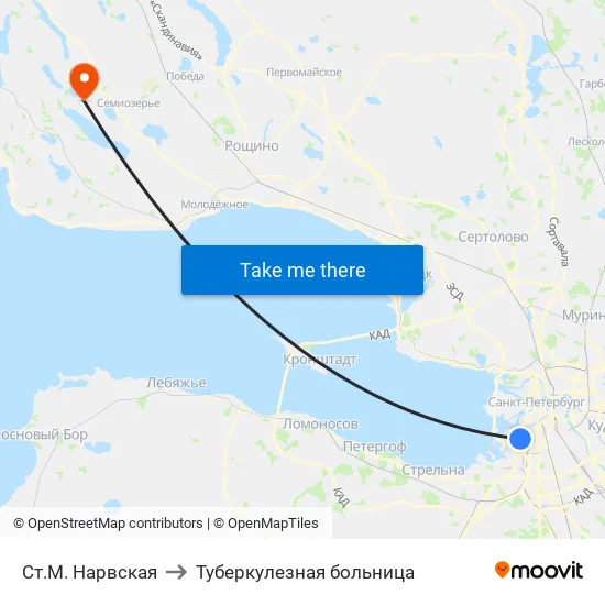 Ст.М. Нарвская to Туберкулезная больница map
