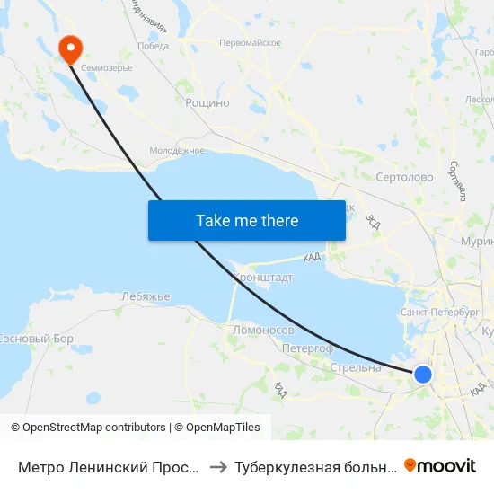 Метро Ленинский Проспект to Туберкулезная больница map