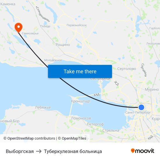 Выборгская to Туберкулезная больница map