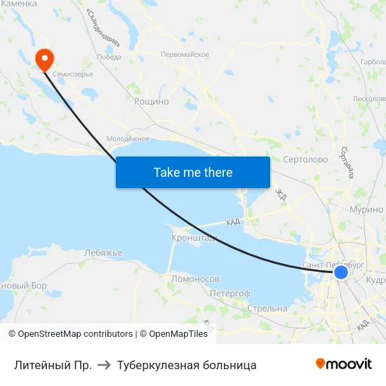 Литейный Пр. to Туберкулезная больница map