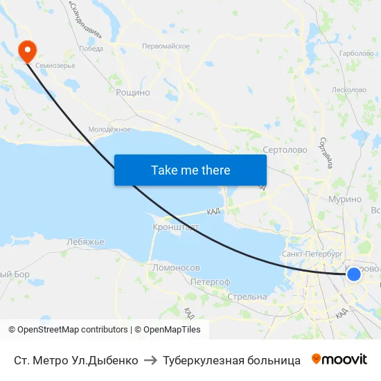 Ст. Метро Ул.Дыбенко to Туберкулезная больница map