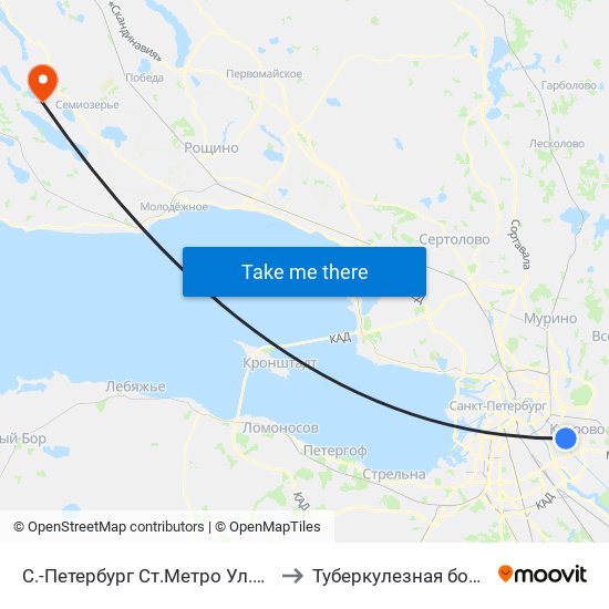 С.-Петербург  Ст.Метро Ул.Дыбенко to Туберкулезная больница map