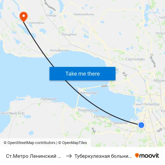 Ст.Метро Ленинский Пр. to Туберкулезная больница map
