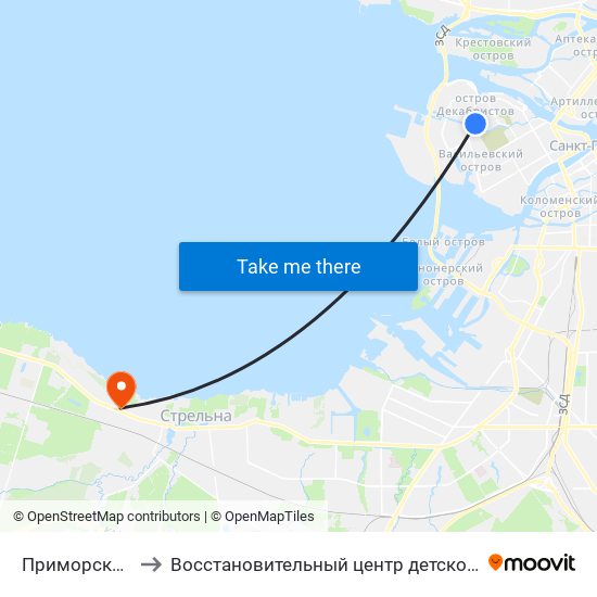 Приморская (Primorskaya) to Восстановительный центр детской ортопедии и травматологии «Огонёк» map