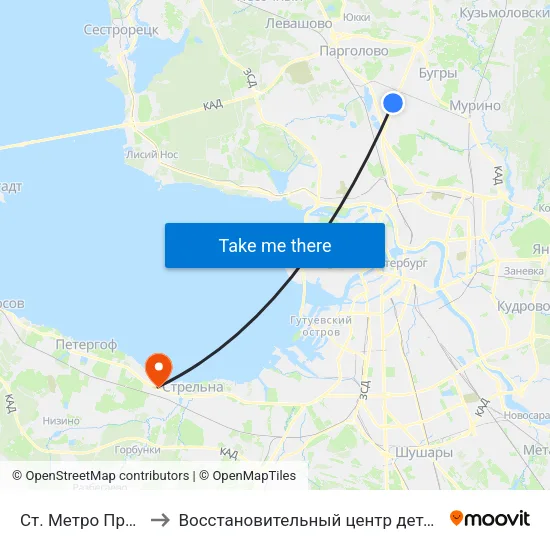 Ст. Метро Проспект Просвещения to Восстановительный центр детской ортопедии и травматологии «Огонёк» map