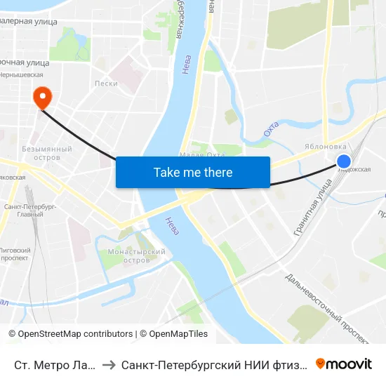 Ст. Метро Ладожская to Санкт-Петербургский НИИ фтизиопульмонологии map
