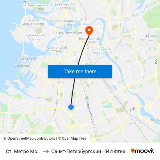 Ст. Метро Московская to Санкт-Петербургский НИИ фтизиопульмонологии map
