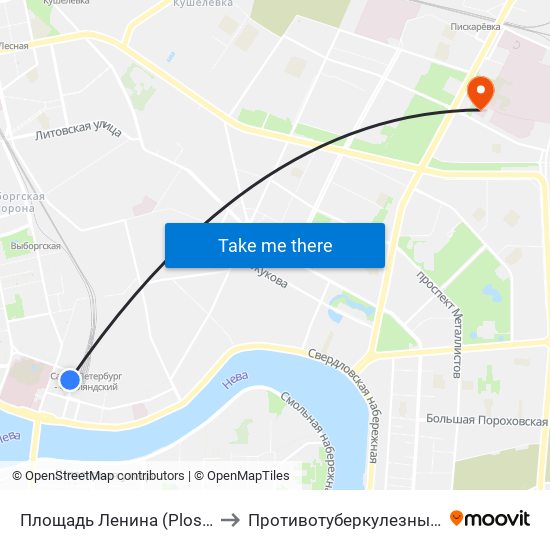 Площадь Ленина (Ploschad' Lenina) to Противотуберкулезный диспансер map