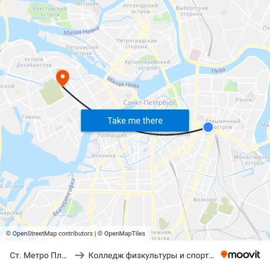 Ст. Метро Площадь Восстания to Колледж физкультуры и спорта, экономики и технологии СПбГУ map