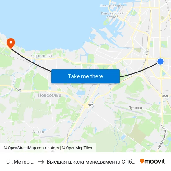 Ст.Метро Московская to Высшая школа менеджмента СПбГУ. Кампус ""Михайловская дача"" map
