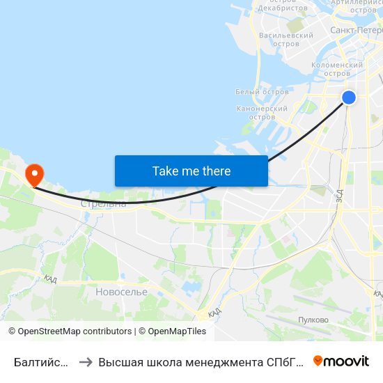 Балтийский Вокзал to Высшая школа менеджмента СПбГУ. Кампус ""Михайловская дача"" map