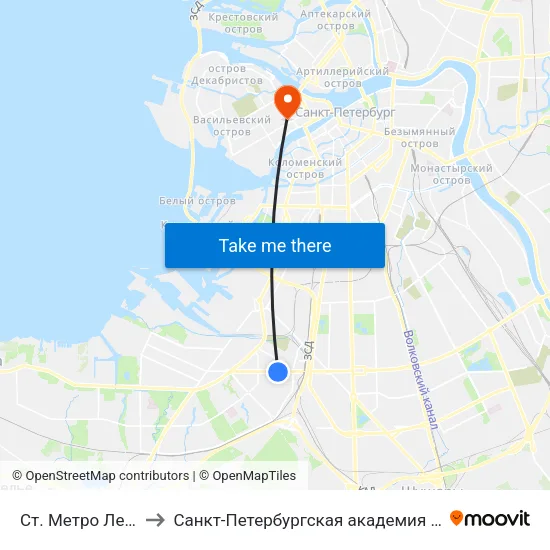 Ст. Метро Ленинский Пр. to Санкт-Петербургская академия Следственного комитета map