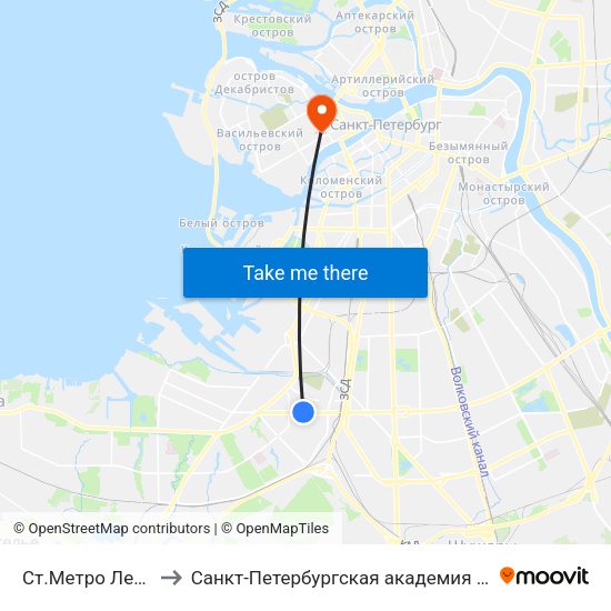 Ст.Метро Ленинский Пр. to Санкт-Петербургская академия Следственного комитета map
