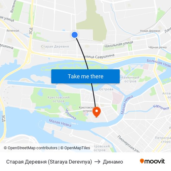 Старая Деревня (Staraya Derevnya) to Динамо map