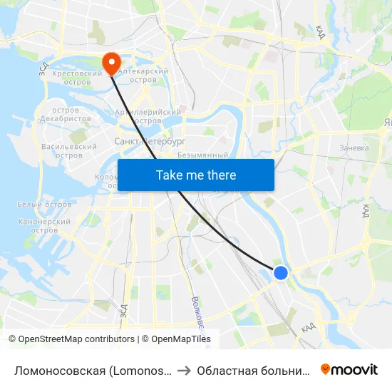 Ломоносовская (Lomonosovskaya) to Областная больница №31 map