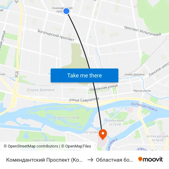 Комендантский Проспект (Komendantskiy Prospekt) to Областная больница №31 map