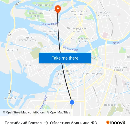 Балтийский Вокзал to Областная больница №31 map