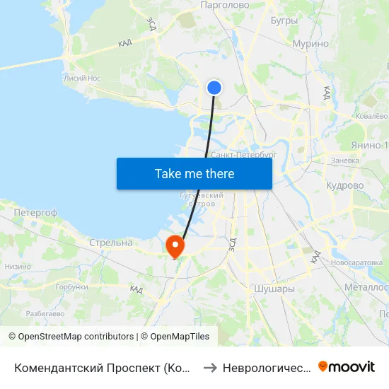 Комендантский Проспект (Komendantskiy Prospekt) to Неврологический корпус map