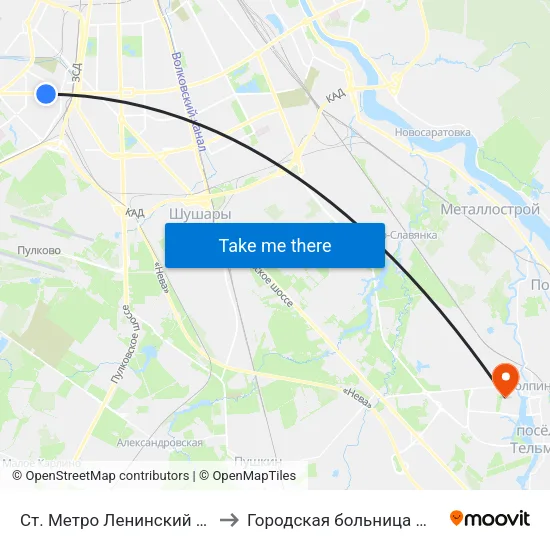 Ст. Метро Ленинский Пр. to Городская больница №33 map