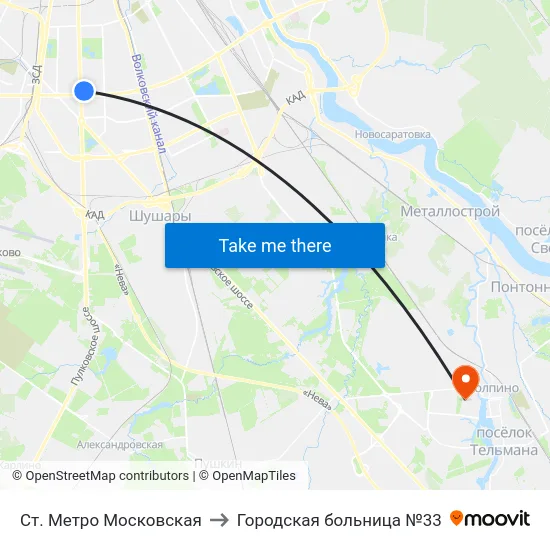 Ст. Метро Московская to Городская больница №33 map