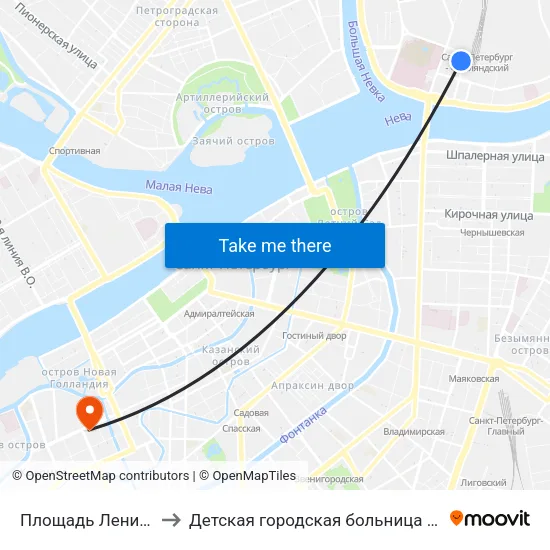 Площадь Ленина (Ploschad' Lenina) to Детская городская больница №17 святителя Николая Чудотворца map