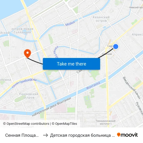 Сенная Площадь (Sennaya Ploschad') to Детская городская больница №17 святителя Николая Чудотворца map