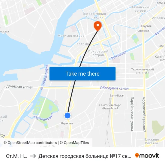 Ст.М. Нарвская to Детская городская больница №17 святителя Николая Чудотворца map