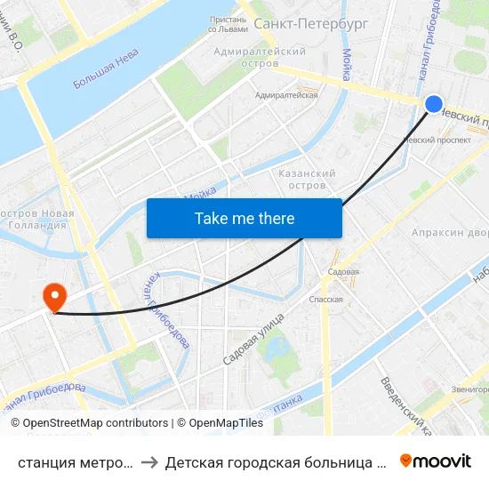 станция метро Невский Проспект to Детская городская больница №17 святителя Николая Чудотворца map
