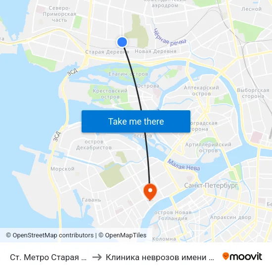 Ст. Метро Старая Деревня Посадка to Клиника неврозов имени академика И. П. Павлова map