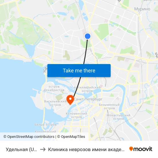 Удельная (Udel'Naya) to Клиника неврозов имени академика И. П. Павлова map