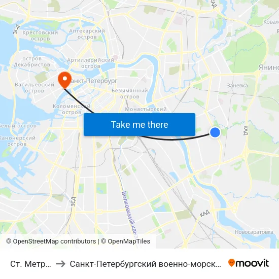 Ст. Метро Ул.Дыбенко to Санкт-Петербургский военно-морской институт ""Морской корпус Петра Великого"" map