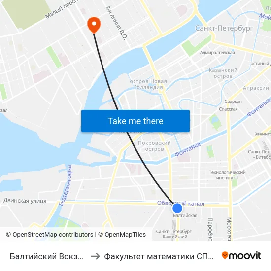 Балтийский Вокзал to Факультет математики СПГУ map