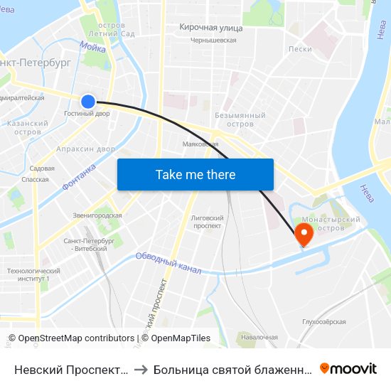 Невский Проспект (Nevskiy Prospekt) to Больница святой блаженной Ксении Петербургской map