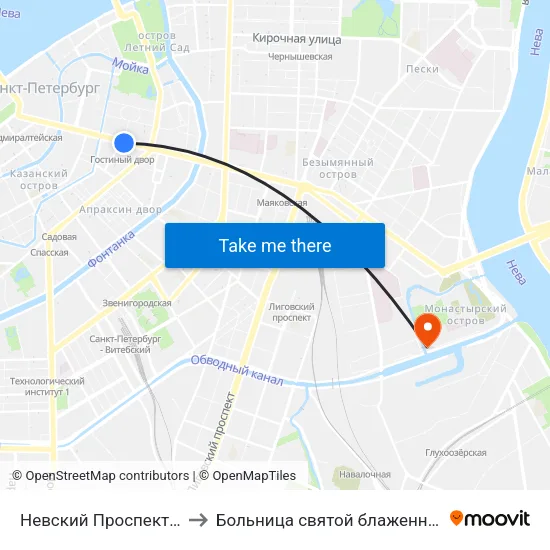 Невский Проспект (Nevskiy Prospekt) to Больница святой блаженной Ксении Петербургской map