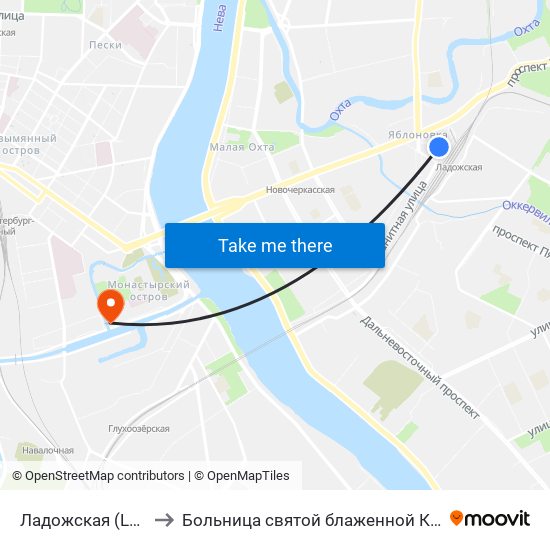 Ладожская (Ladozhskaya) to Больница святой блаженной Ксении Петербургской map