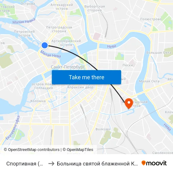 Спортивная (Sportivnaya) to Больница святой блаженной Ксении Петербургской map