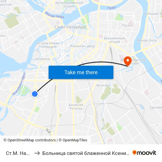 Ст.М. Нарвская to Больница святой блаженной Ксении Петербургской map