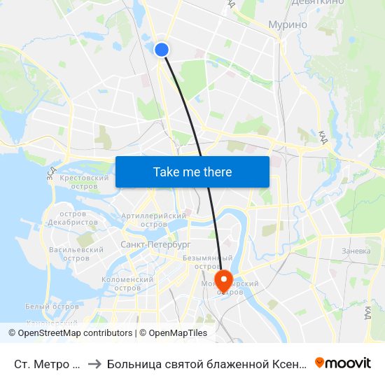 Ст. Метро Озерки to Больница святой блаженной Ксении Петербургской map
