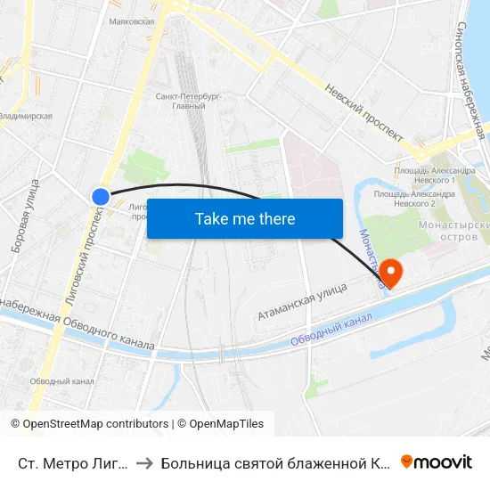 Ст. Метро Лиговский Пр. to Больница святой блаженной Ксении Петербургской map