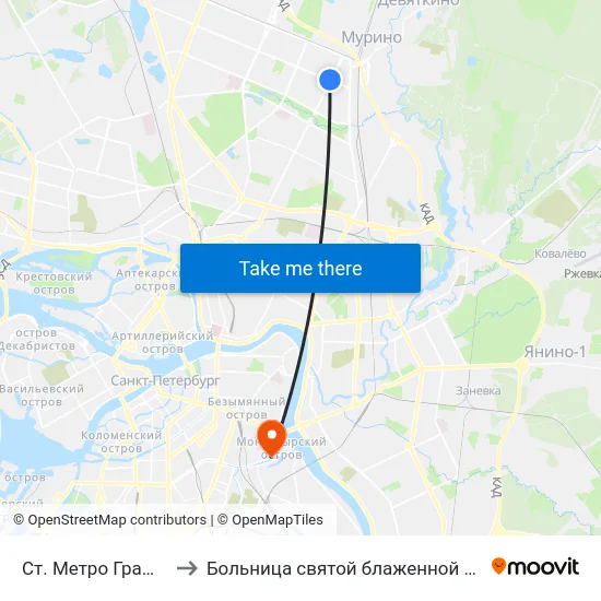Ст. Метро Гражданский Пр. to Больница святой блаженной Ксении Петербургской map