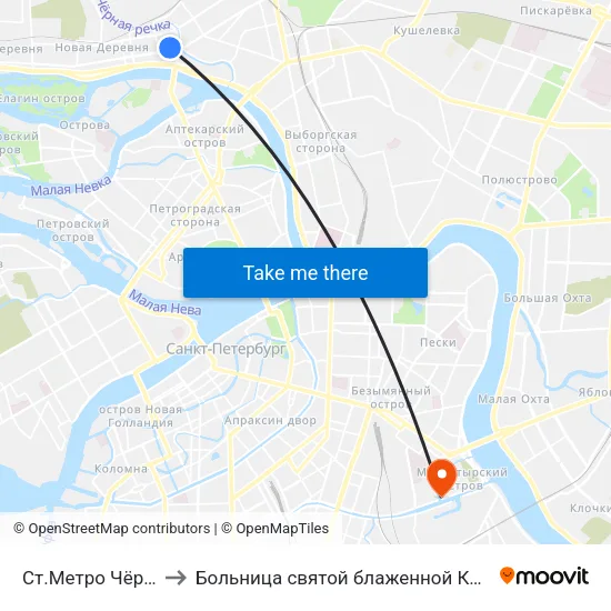 Ст.Метро Чёрная Речка to Больница святой блаженной Ксении Петербургской map