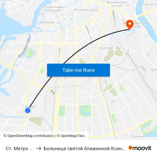 Ст. Метро Автово to Больница святой блаженной Ксении Петербургской map