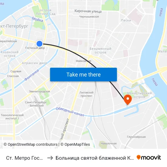 Ст. Метро Гостиный Двор to Больница святой блаженной Ксении Петербургской map