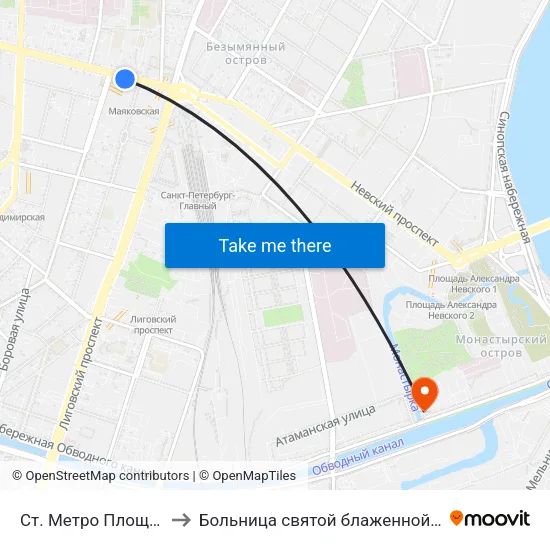 Ст. Метро Площадь Восстания to Больница святой блаженной Ксении Петербургской map