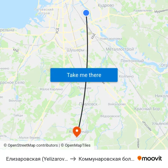 Елизаровская (Yelizarovskaya) to Коммунаровская больница map