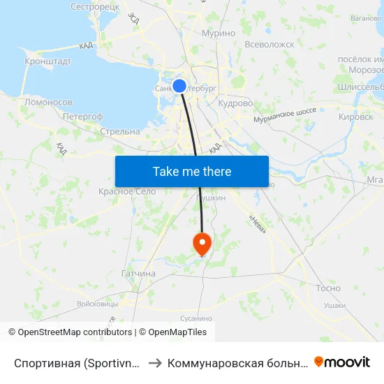 Спортивная (Sportivnaya) to Коммунаровская больница map