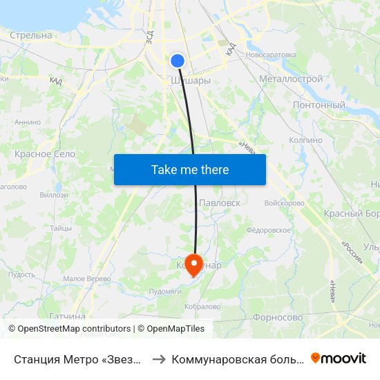 Станция Метро «Звездная» to Коммунаровская больница map