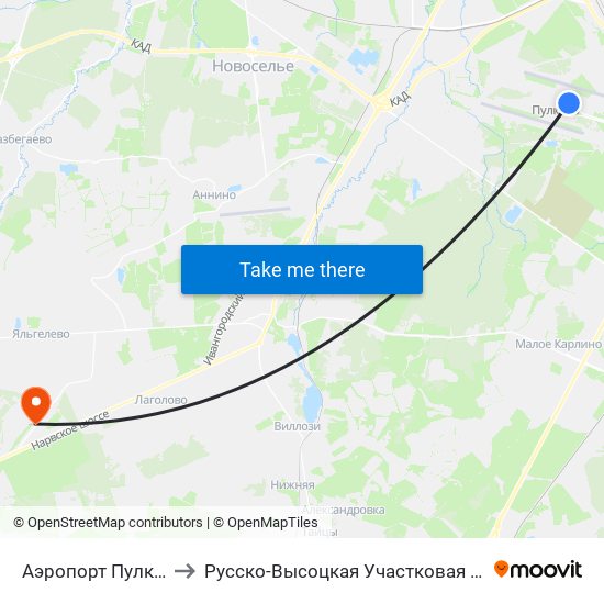 Аэропорт Пулково 1 to Русско-Высоцкая Участковая больница map